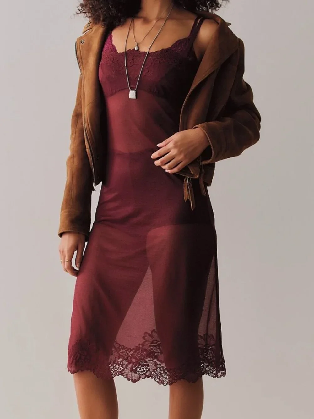 Free People Sheer Midi Slip Dress XL NWT